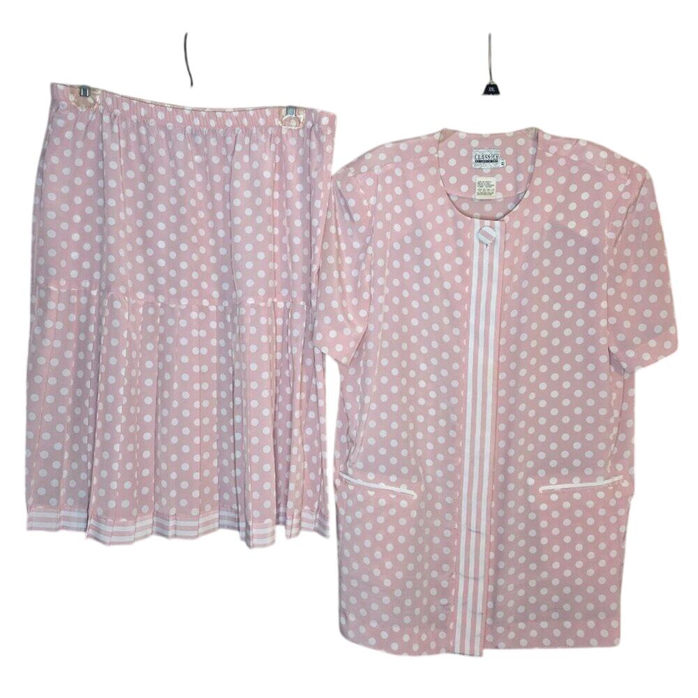 Classics by Leslie Fay 18  Pink/White Polka Dot 2-Piece Skirt Set [0326]